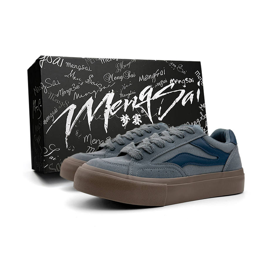 Mengsai Commute Puffy Shoes Anti-Slip Wear-Resistant Low-Top Canvas Shoes Men's Gray Blue