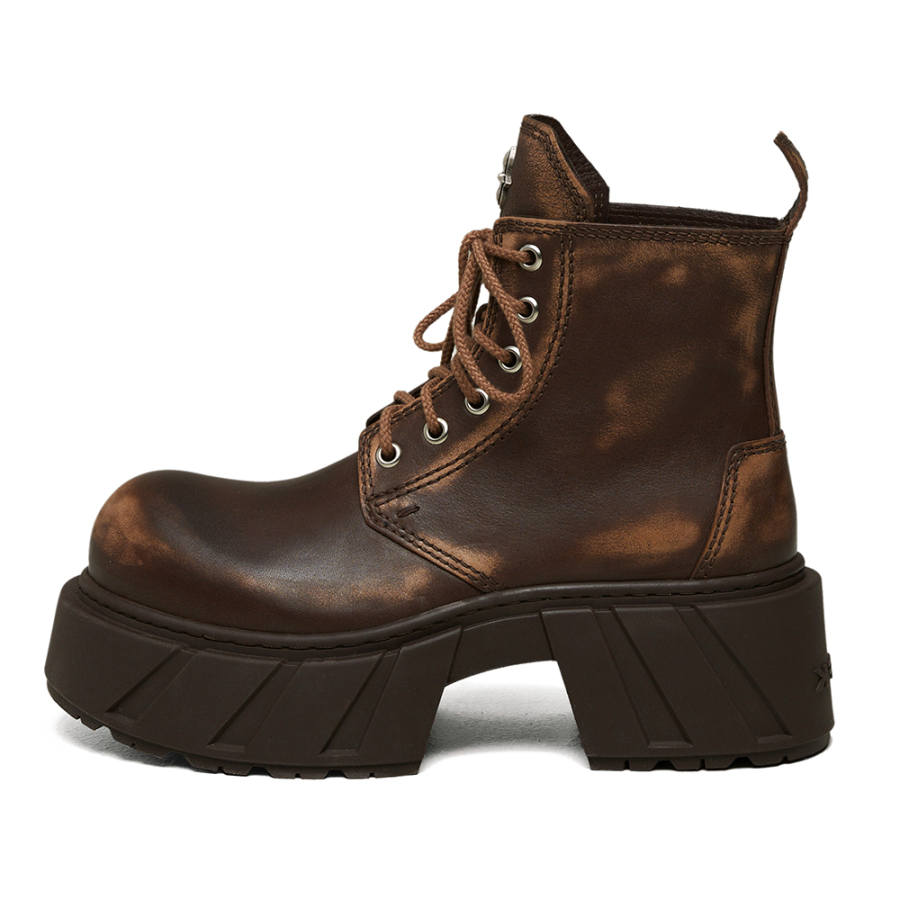 SMFK Cow Leather Short Combat Boots Women's Brown