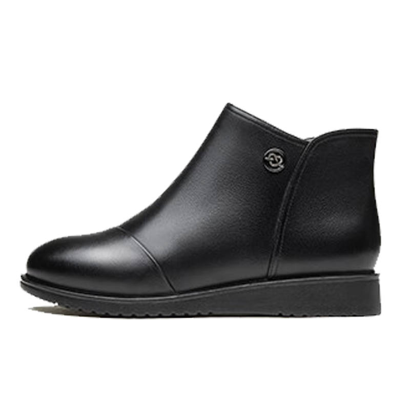 AOKANG Fleece Lined Thermal Cotton Leather Shoes, Versatile Commute Casual Ankle Boots Women's