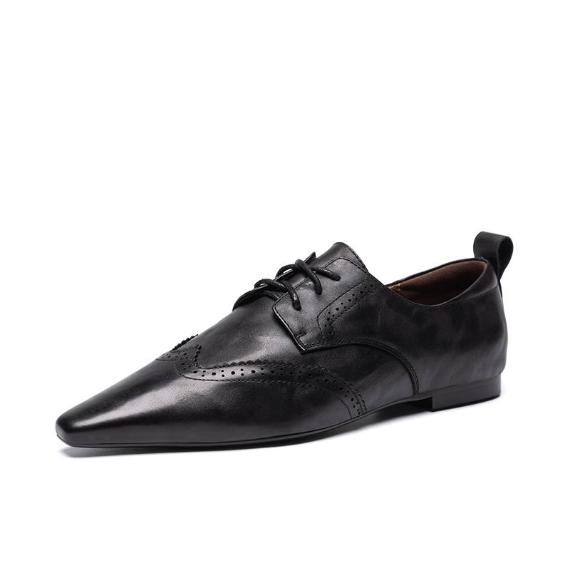ZHR Top Grain Cow Leather Casual Shoes 1CM Women's