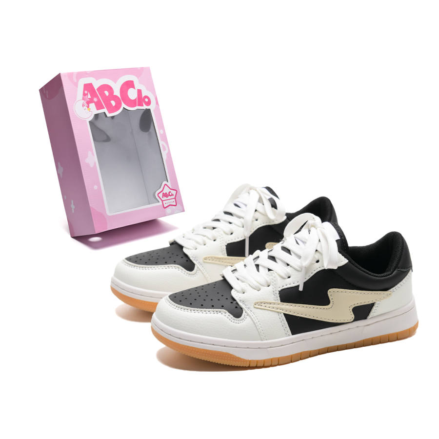 ABCIO Cushioning Height Increasing Low top Skateboard Shoes Unisex White Black