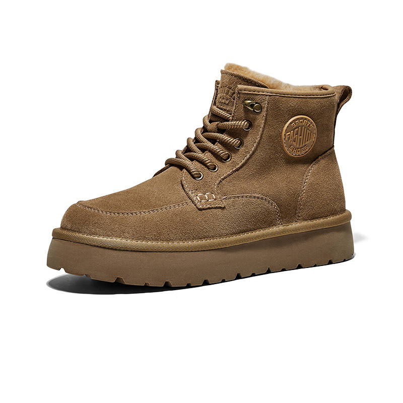 Hautton Jeans Cow Split Leather Short Mid Calf Combat Boots Men's