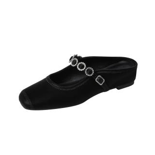 Beijiani Rubber Sole Rhinestone Abrasion Resistant Closed Toe Slippers Women's Black