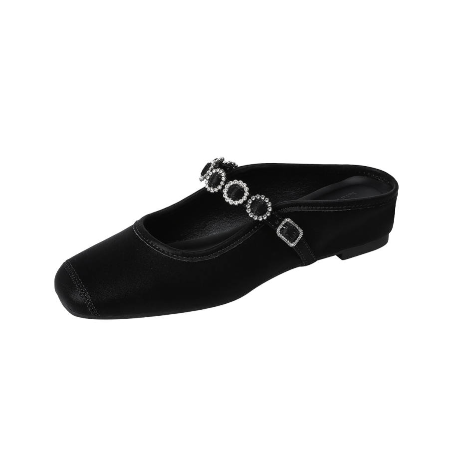 Beijiani Rubber Sole Rhinestone Abrasion Resistant Closed Toe Slippers Women's Black