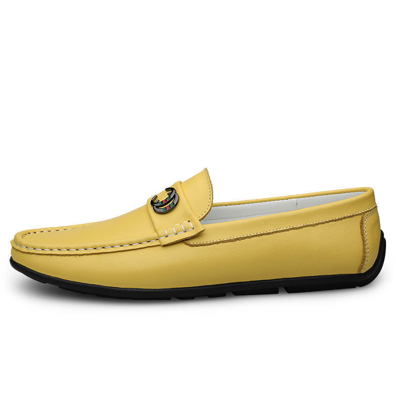 YINGLUNQISHI Top Grain Cow Leather Casual Shoes Men's Yellow