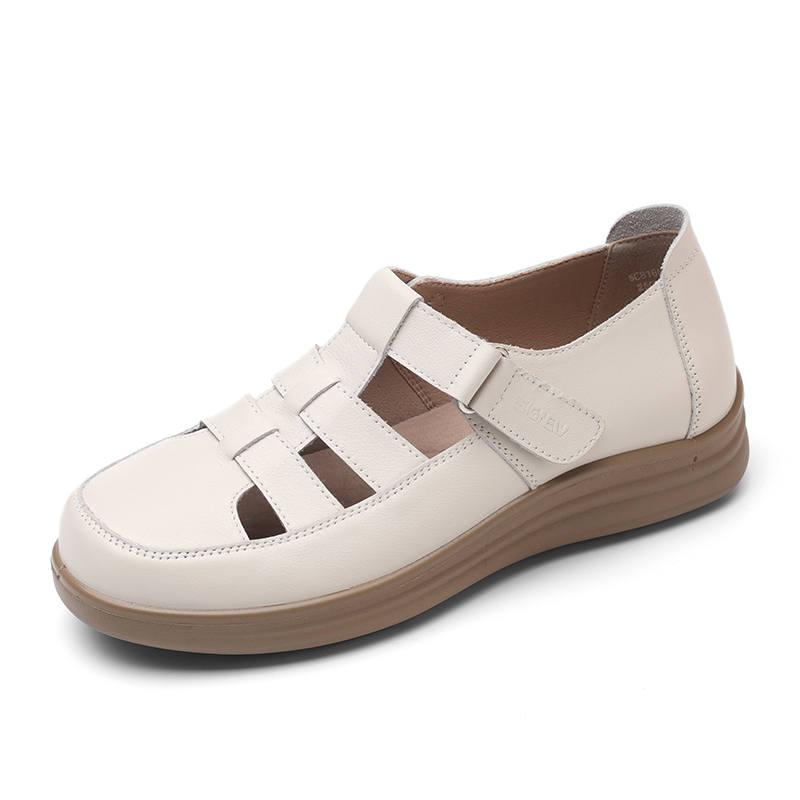 XINNUO Cow Leather Roman Sandals Women's Ecru