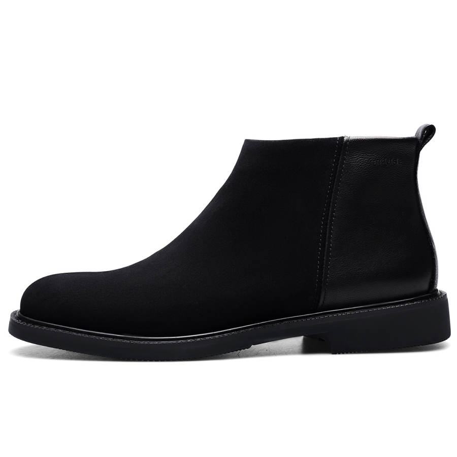 D:FUSE SCANDINAVIA D FUSE SCANDINAVIA Cow Split Leather Versatile British Style Fleece Lined Ankle Boots Men's Black