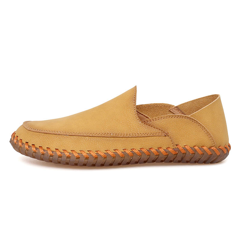 WENNAI Casual Leather Shoes Men's Low Top Yellow