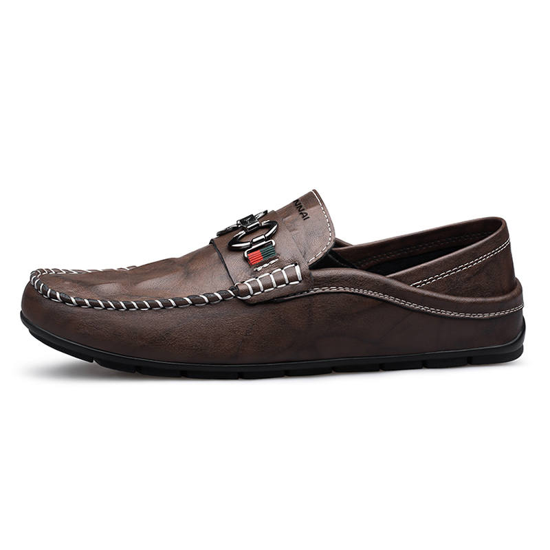WENNAI Top Grain Cow Leather Casual Shoes Men's Brown