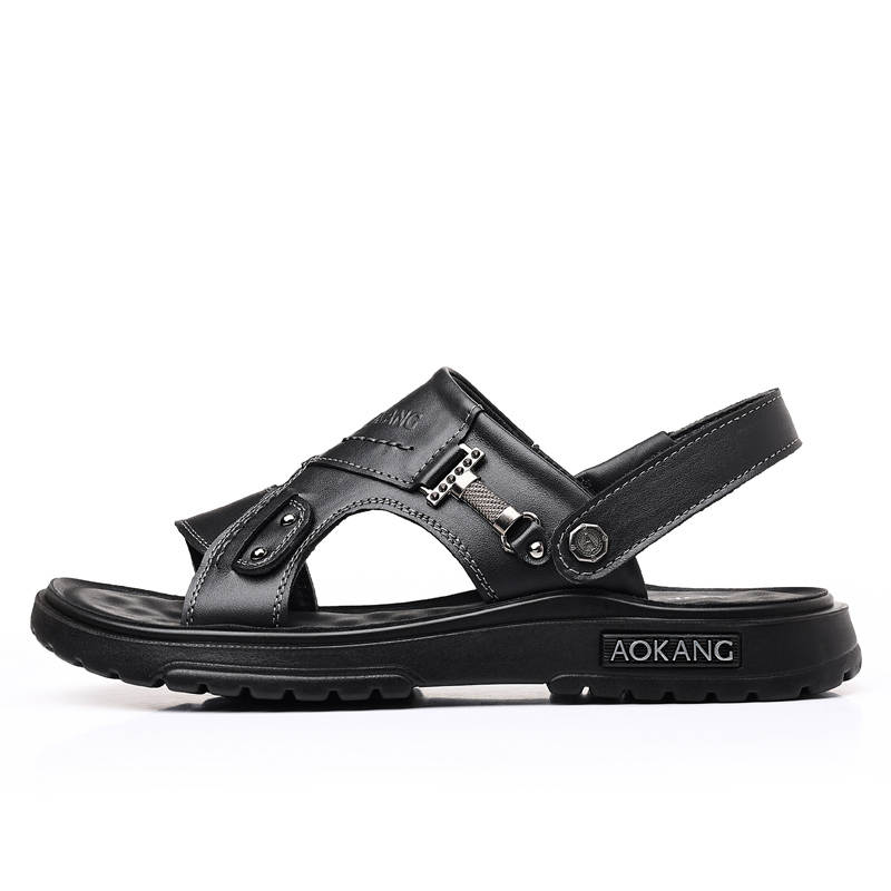 AOKANG Top Grain Cow Leather Beach Sandals Men's