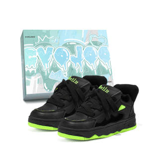 CVOJOO Puffy Shoes Height Increasing Slip Resistant Low top Skateboard Shoes Unisex Black Green