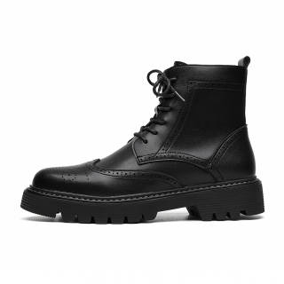 SHUILIXING Microfiber Leather Crew Combat Boots Men's Black