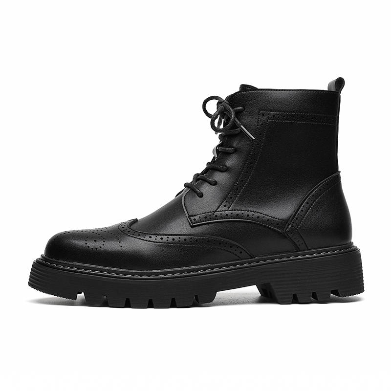 SHUILIXING Microfiber Leather Crew Combat Boots Men's Black