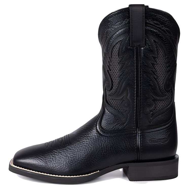 Palitutu Top Grain Cow Leather Slip Resistant Slip Resistant Crew Western Boots Men's Black