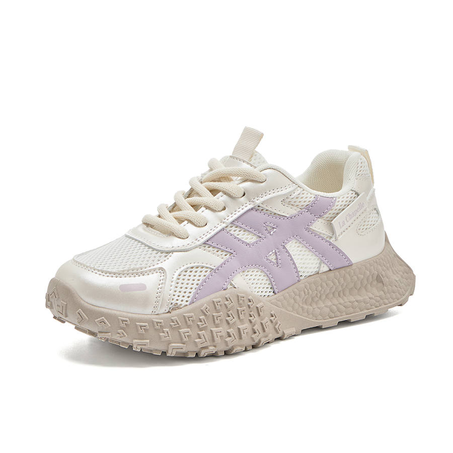 La Chapelle Abrasion Resistant Slip Resistant Low Top Chunky Sneakers Women's Beige Purple