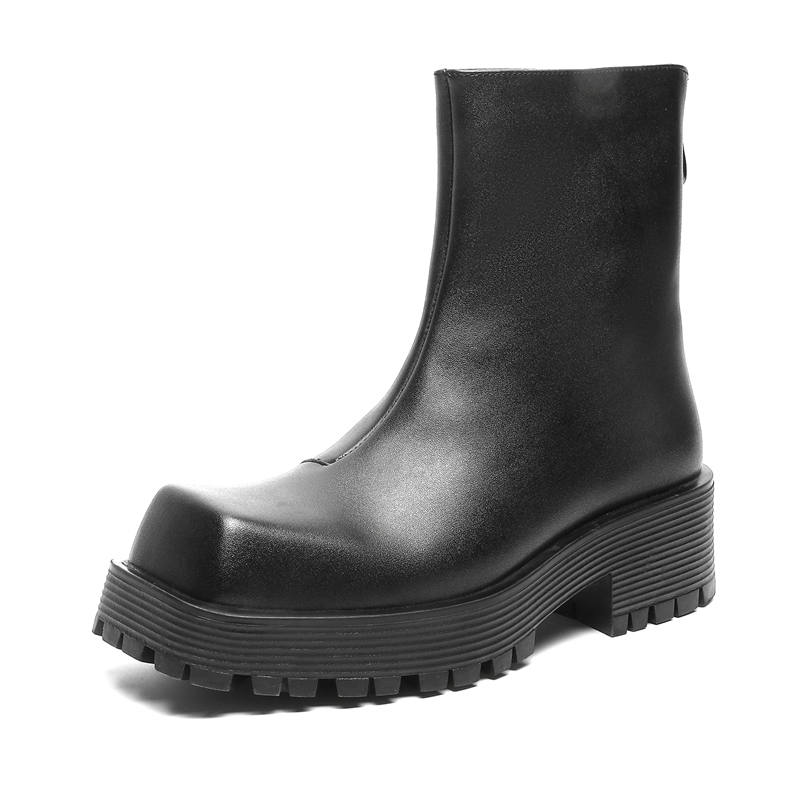 V05 V05 Microfiber Leather Short Combat Boots Men's Black
