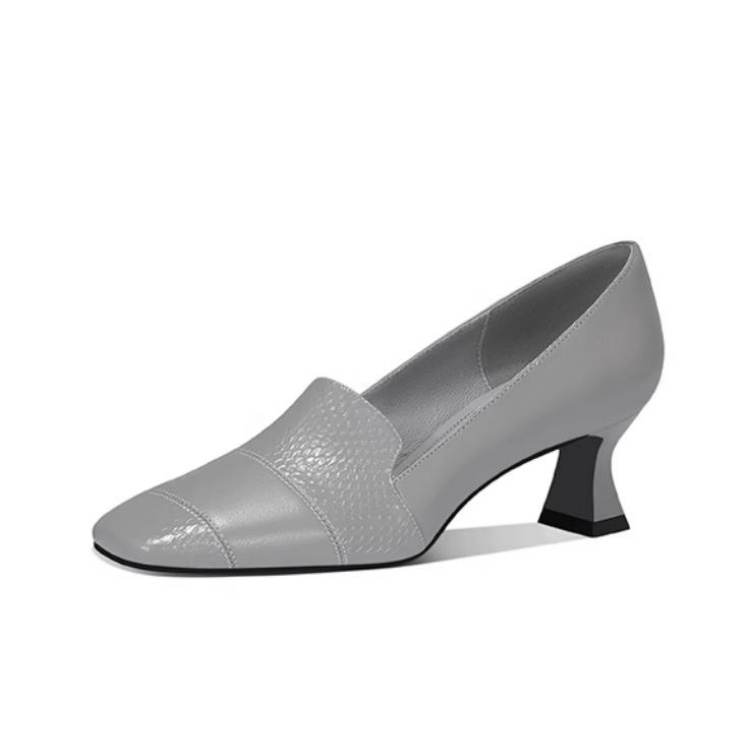 JESSICA SOPHIA Cow Leather Sheepskin Flared Heel High Heels 6CM Women's