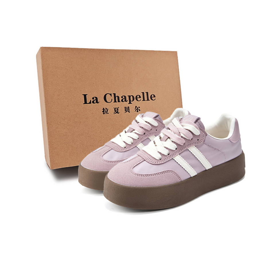 La Chapelle Cream White Violet, Soft Lightweight German Army Trainers, Everyday Breathable, Commute Comfortable