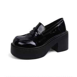SHUXI Pu Loafers 7.5cm Women's Black