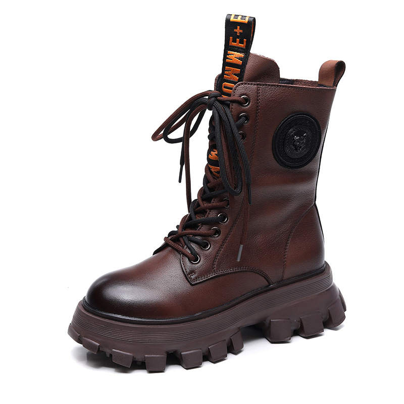 Devanro Devanro Top Grain Cow Leather Short Combat Boots Women's