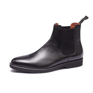 GEWEILUO Top Grain Cow Leather Short Chelsea Boots Men's Black