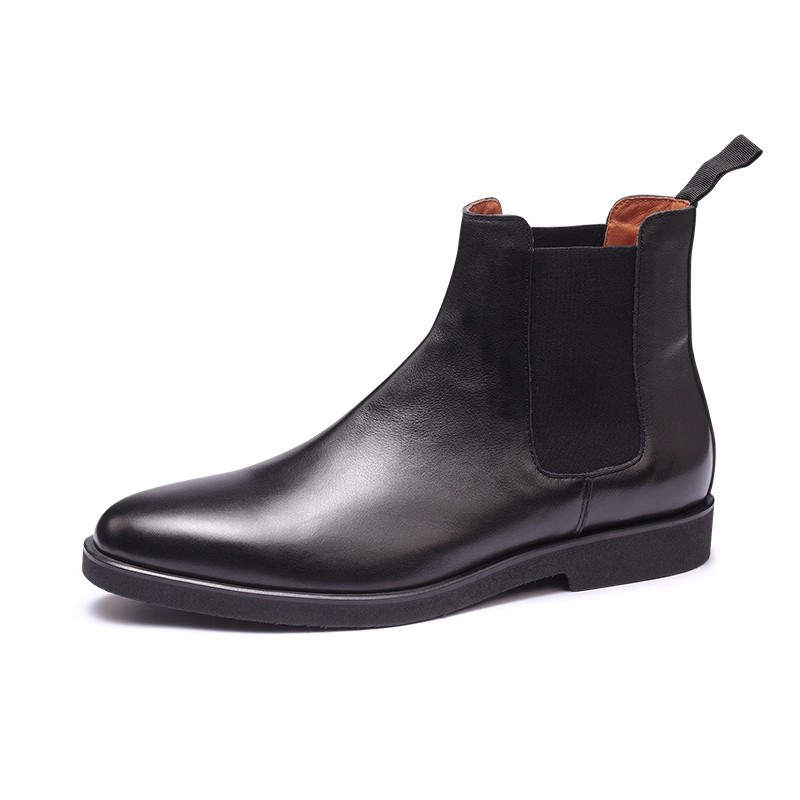 GEWEILUO Top Grain Cow Leather Short Chelsea Boots Men's Black