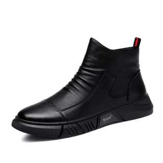 Devanro Top Grain Cow Leather Ankle Boots Men's Black