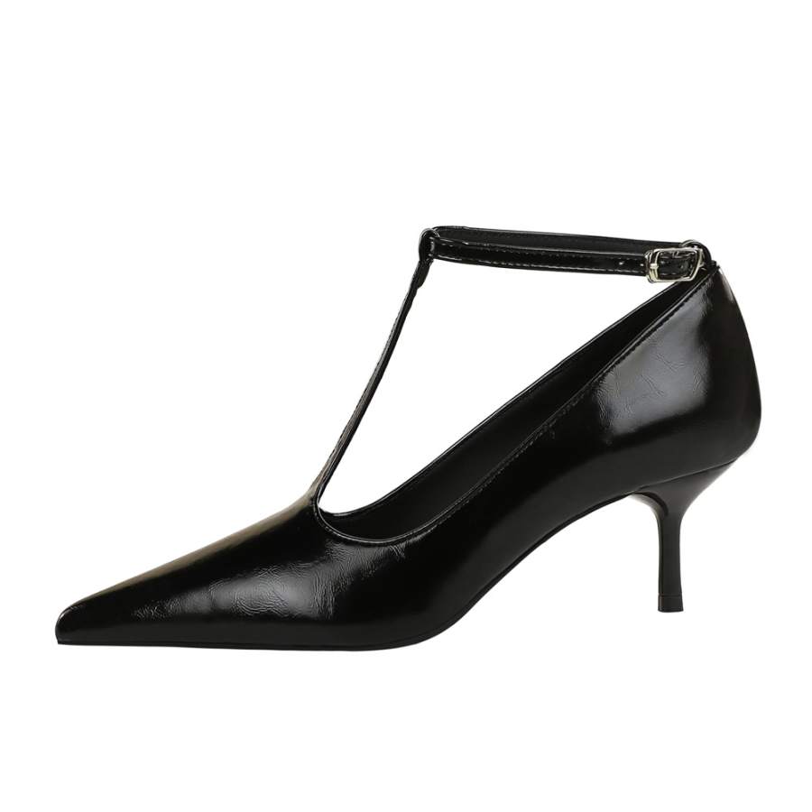 QITUMAUL Patent Leather Slim Heel High Heels Women's Black