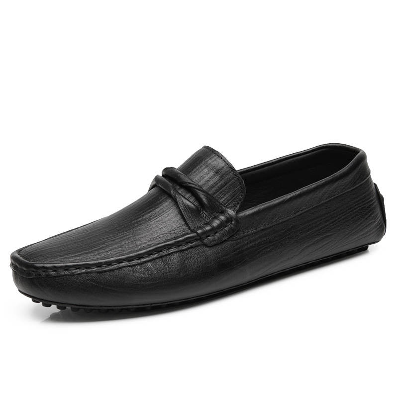 YIMINU Top Grain Cow Leather Gommino Loafers Men's Black