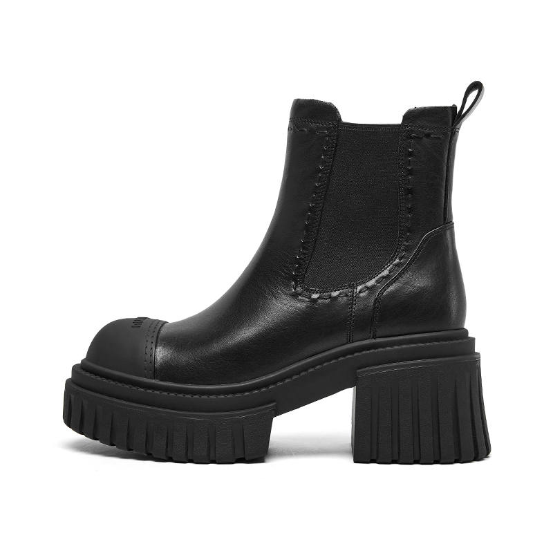 CHERYKALLY Top Grain Cow Leather Short Chelsea Boots 8cm Women's