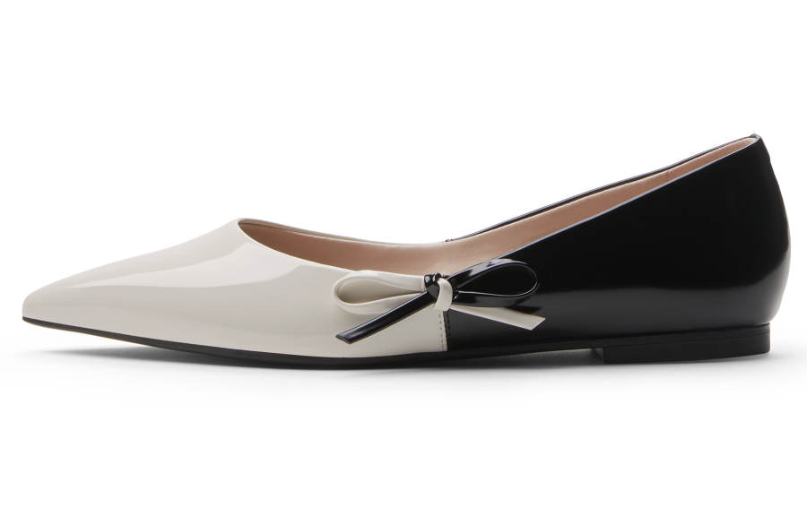 CHARLES&KEITH Small CK Bowknot New Chinese Style Pu Casual Shoes 1CM Women's BLACK TEXTURED Black Textured/Chalk White