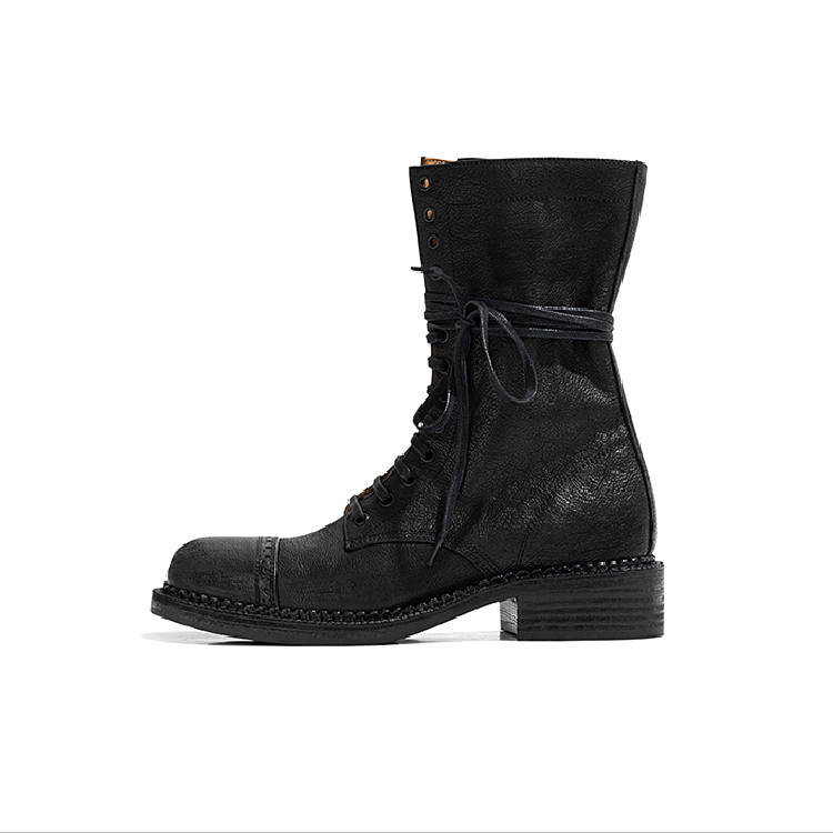 LAOMIAO Cow Leather Ankle Boots Women's Black