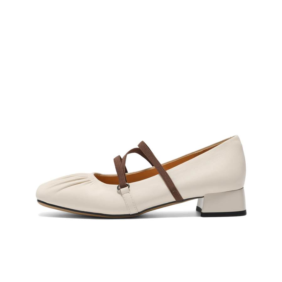 BELLE Sheepskin Chunky Heel Mary Jane Shoes 3cm Women's
