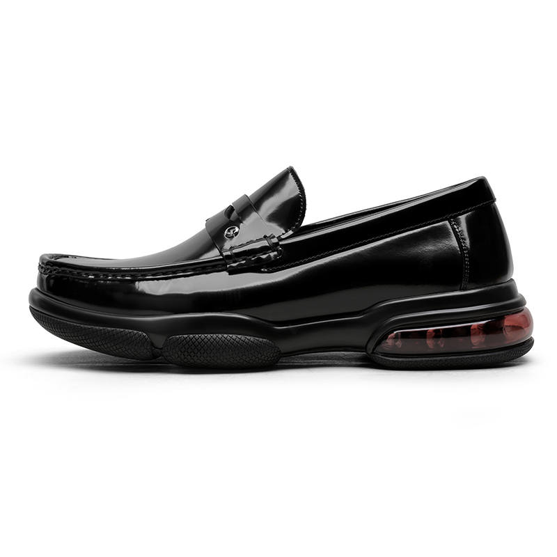 GOLDLION Cow Split Leather Loafers Men's Black