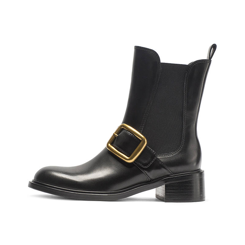 Coup De Foudre Top Grain Cow Leather Short Chelsea Boots 4.5cm Women's Black