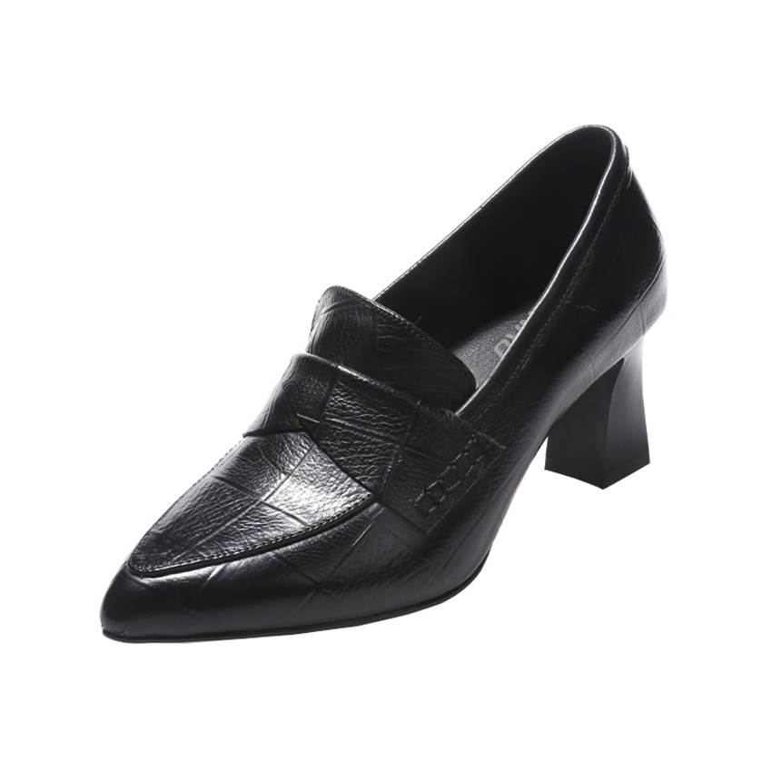 Devanro Devanro Top Grain Cow Leather Chunky Heel High Heels 6.5cm Women's