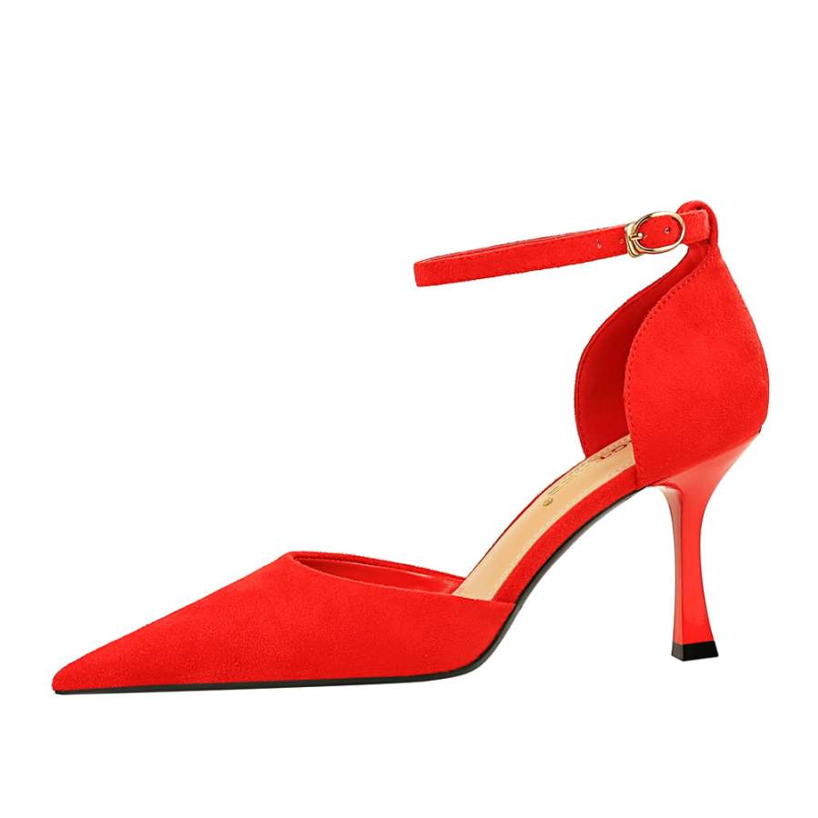 QITUMAUL Suede Slim Heel High Heels 8cm Women's