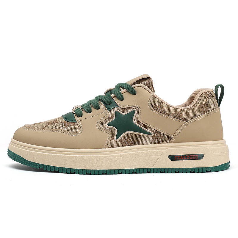 SENGUIBUCK Mesh Abrasion Resistant Abrasion Resistant Low top Skateboard Shoes Men's Beige Green