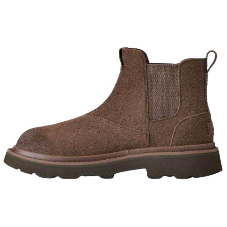 UGG UGG Hybrid Cow Split Leather Short Chelsea Boots Men's Dark Brown