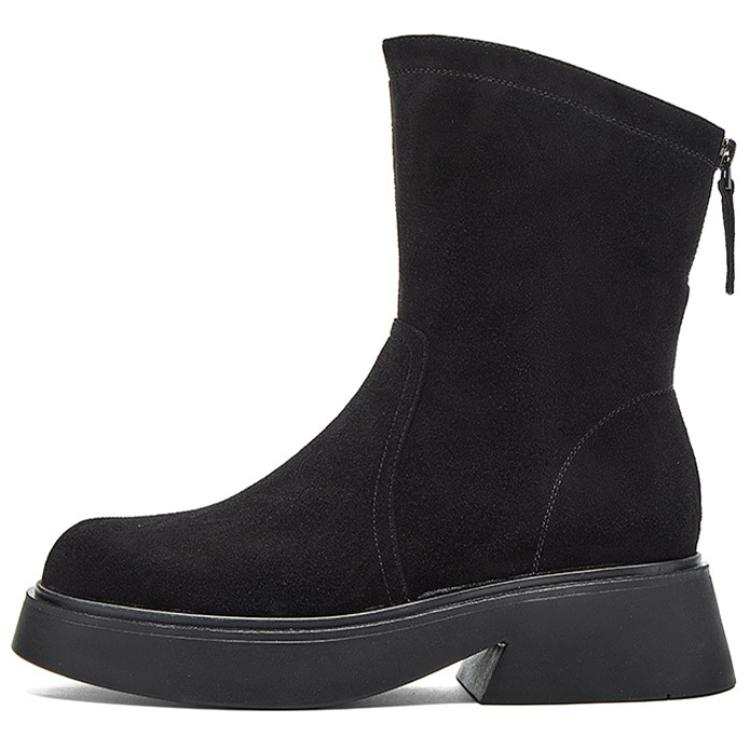 NINE WEST Fleece Lined, Elegant Style, Modern Charm, Vintage Vibe, Fashion Versatile Ankle Boots 5CM Women's Black