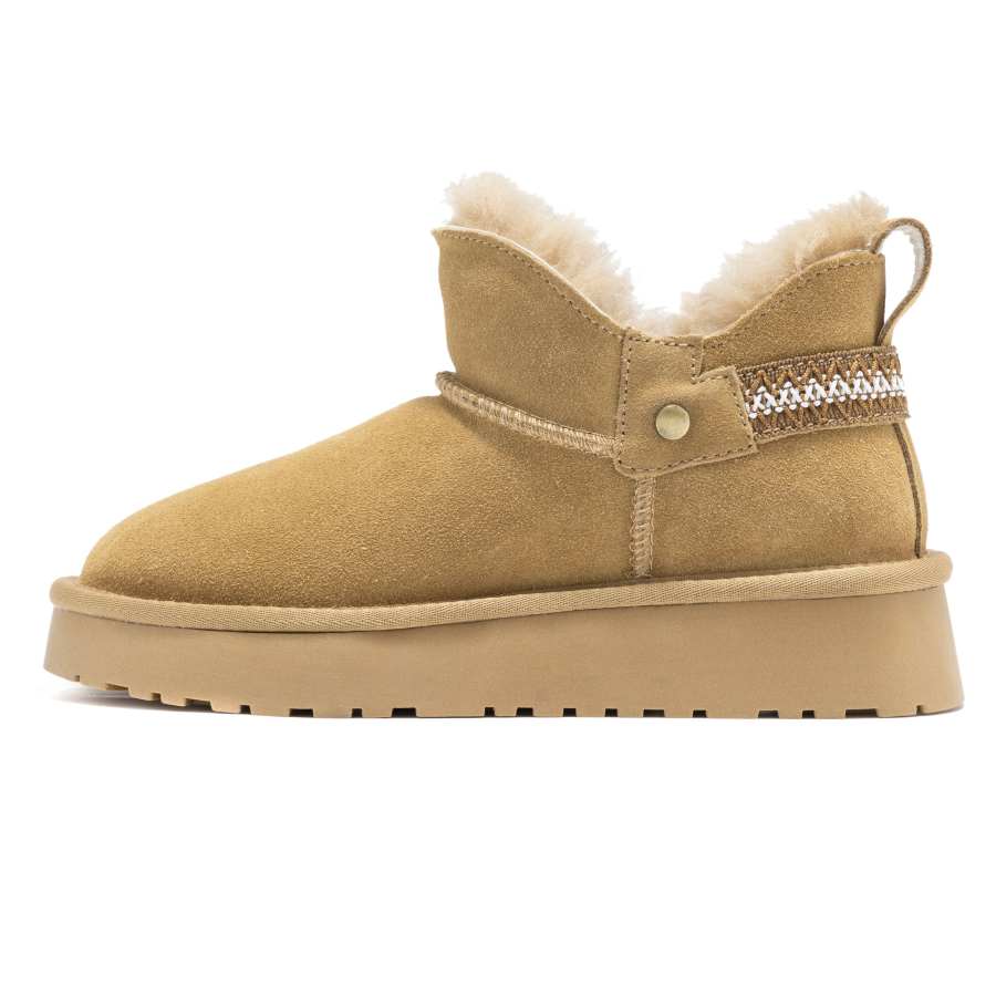 AOKANG AOKANG Cow Split Leather 8.5cm Snow Boots Women's Camel