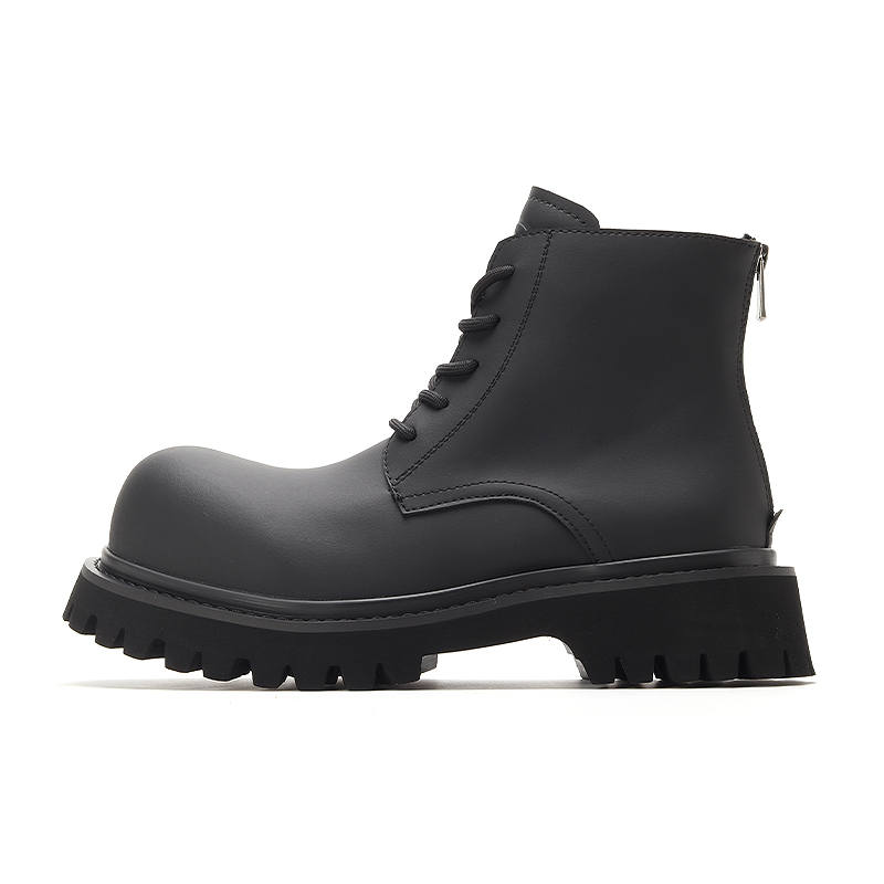 FEELDOTRENDS Cow Leather Short Combat Boots Unisex Black