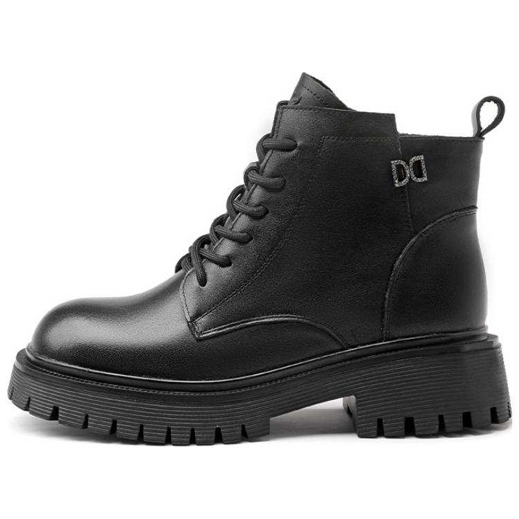 Spider King Cow Leather Short Combat Boots 4cm Women's Black