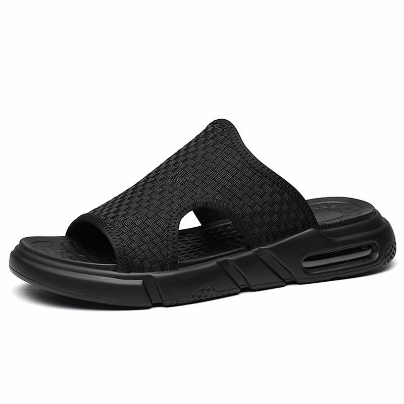 SENJIALUO PU Polyurethane Slip Resistant Abrasion Resistant Slide Slippers Men's Black