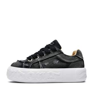 JIANDONG Denim Cushioning Height Increasing Abrasion Resistant Slip Resistant Low top Skateboard Shoes Men's