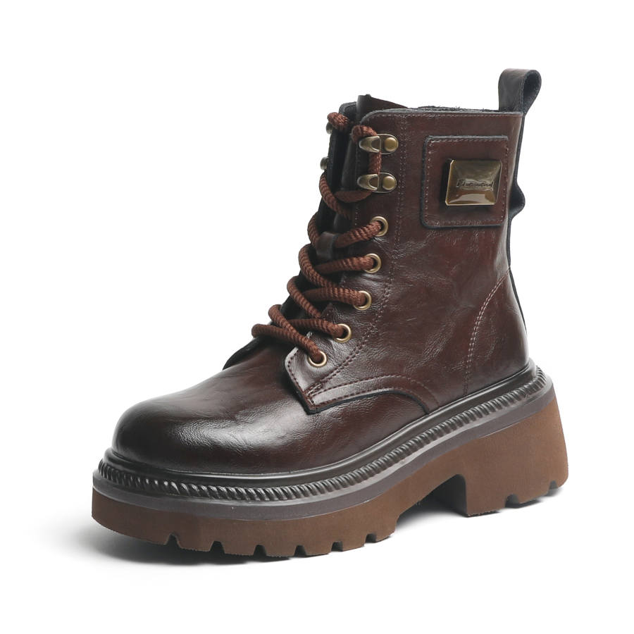 O.L O.L Cow Split Leather Short Combat Boots Women's