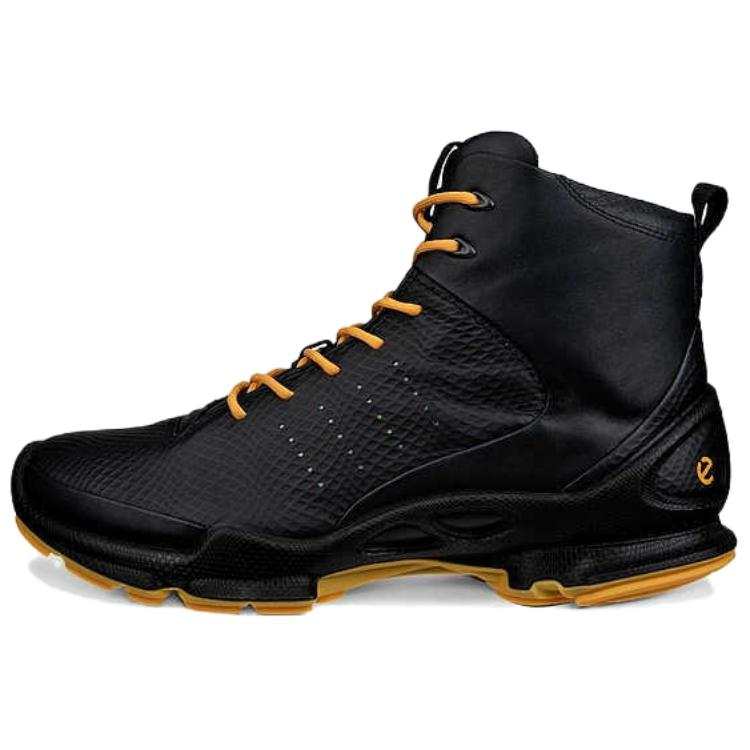 Ecco Biom C Comfortable Cow Leather Cushioning High top Casual Running Shoes Men's Black Yellow