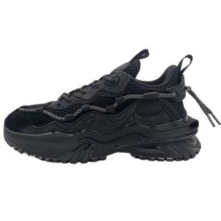 QIANJIN Cushioning Slip Resistant Coverage Height Increasing Low top Chunky Sneakers Unisex Black