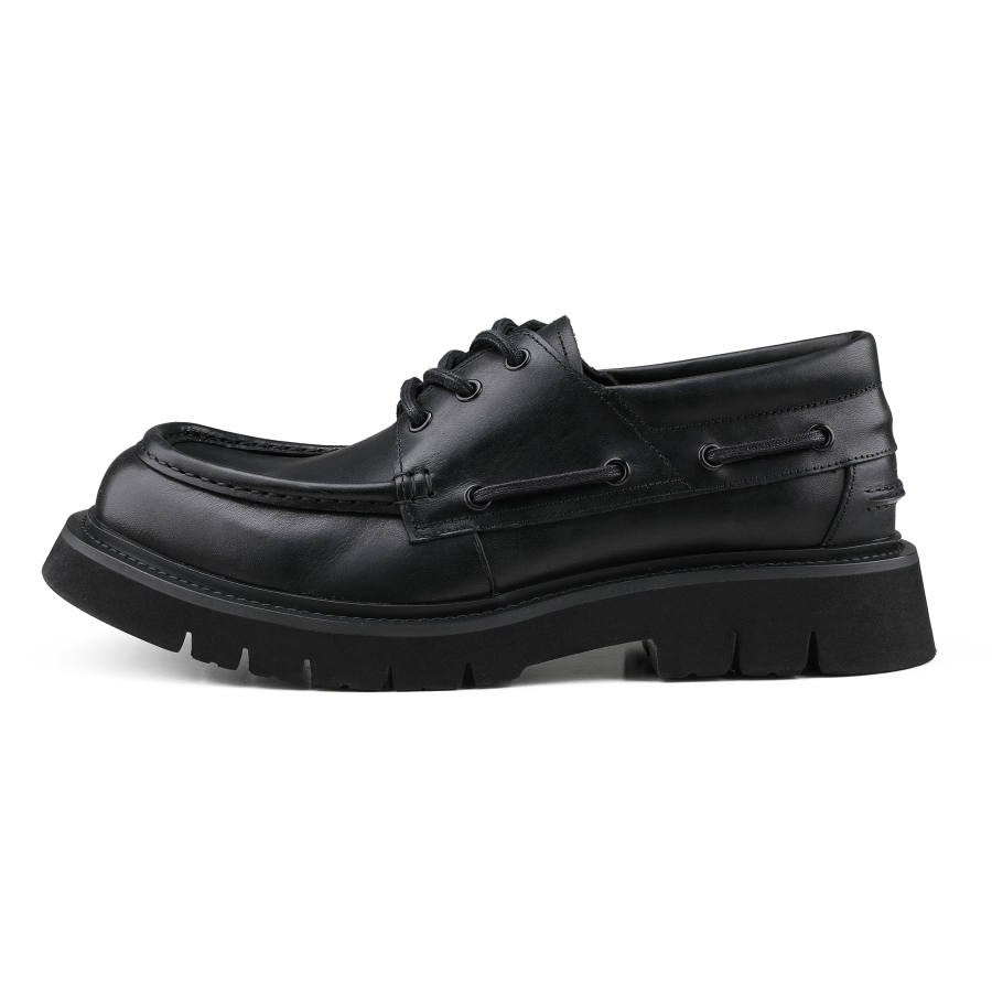 HANQIAORIJI Black Blood Collection Top Grain Cow Leather Square Toe Loafers Men's Black