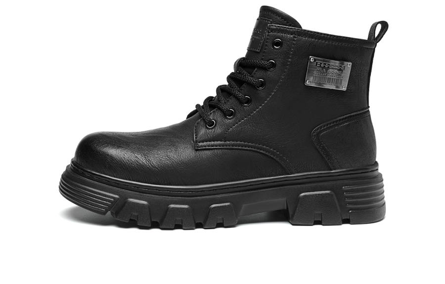 HLA HLA Synthetic Leather Short Combat Boots Men's Black